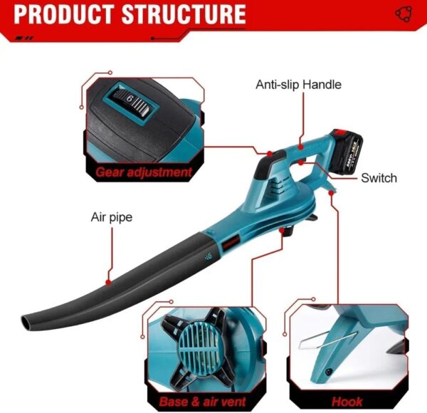 OZBME Cordless Leaf Blower, 4500W Powerful Blower, 22900Mah Lithium Battery 6Speed Cordless Leaf Blower, Electric Blower, Cordless Blower, Snow Blower, for Garden, Patio, Lawn - Image 5