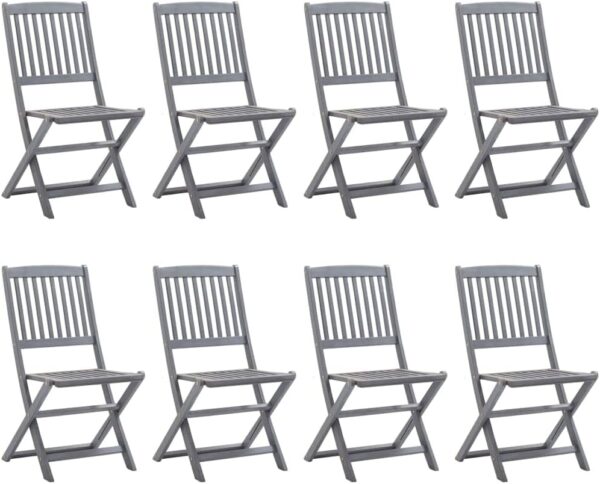 WKIEQACO Outdoor Outdoor Furniture Sets,9 Piece Garden Dining Set Solid Acacia Wood Grey - Image 8