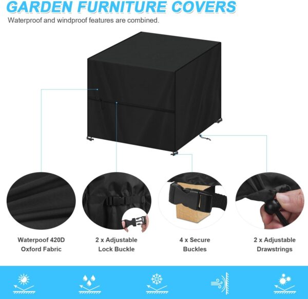 SIMPHAUS Garden Furniture Covers Waterproof for Fire Pit Table Set Outdoor Pizza Table Cover Fire Pit Covers Waterproof Square 80x80x80cm Garden Coffee Table Cover Windproof Anti UV 420D Oxford Fabric - Image 3
