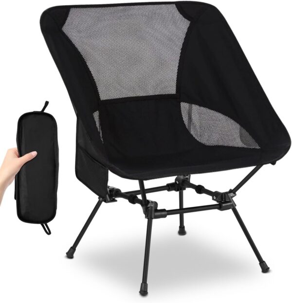 MOXTOYU Ultralight Folding Camping Chair, Strong Sturdy Portable Folding Chairs with Carry Bag and Side Pocket, Backpack Ultra Lightweight for Outdoor Travel, Hiking, Camp, Fishing (Black) - Image 2