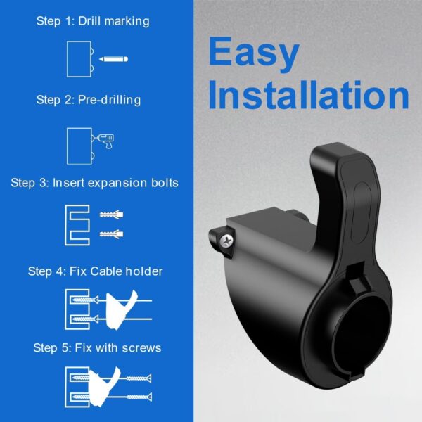 Type 2 EV Charger Holder, Wall Mount EV Charging Cable Organiser for Electric Car with Type 2 IEC 62196-2 Plugs, Electric Vehicle Holder Compatible with Tesla/MG/BMW/VW/Polestar - Image 7