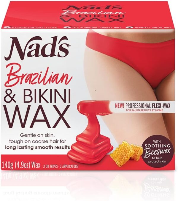 Nad's Brazilian & Bikini Wax Kit, Strip Free Hard Wax, Intimate Waxing Kit, Includes 3 Wooden Spatulas, 3 x Oil Wipes & Hot Wax 140g - Image 2