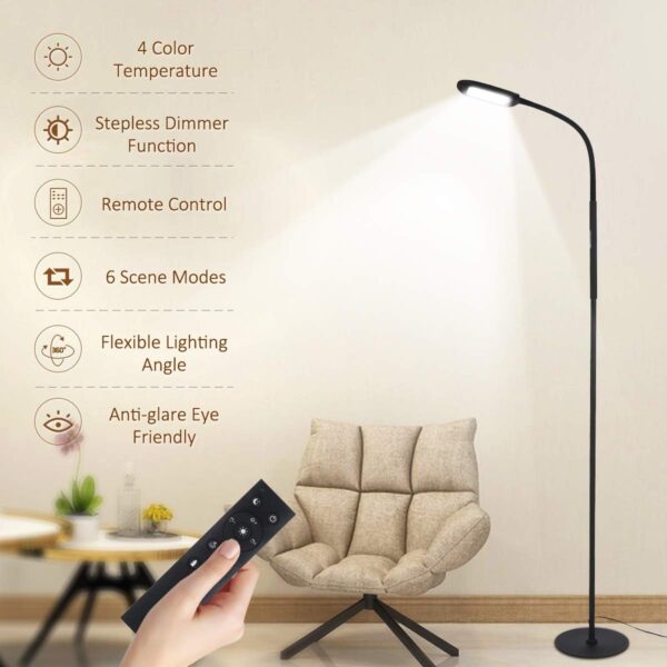 Led Floor Lamp Remote & Touching Control 4 Colour Temperatures with Stepless Dimmable for Bedroom Living Room Office,Iron, Black - Image 3