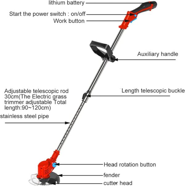Cordless Strimmer, 24V Grass Trimmer with Battery and Charger, Rechargeable Lawn Edger with 3 Spare Blade Types for Garden Weeding and Maintenance, Battery Included - Image 6