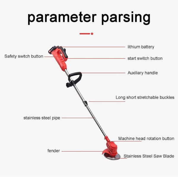 ELzEy Cordless Lawn Mower, Light Weeder 24V Battery Adjustable Machine Head Adjustable Length Rechargeable Lawn Mower Portable Garden Lawn Trimmer - Image 3