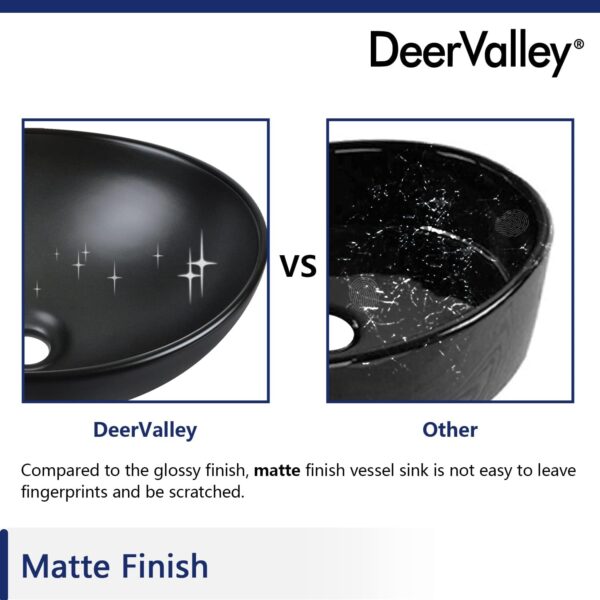 Deervalley Bathroom Sink, 16"x13" Oval Bathroom Vessel Sink above Counter Vanity Sink, Ceramic Wash Basin (Black, DV-1V0011) - Image 9