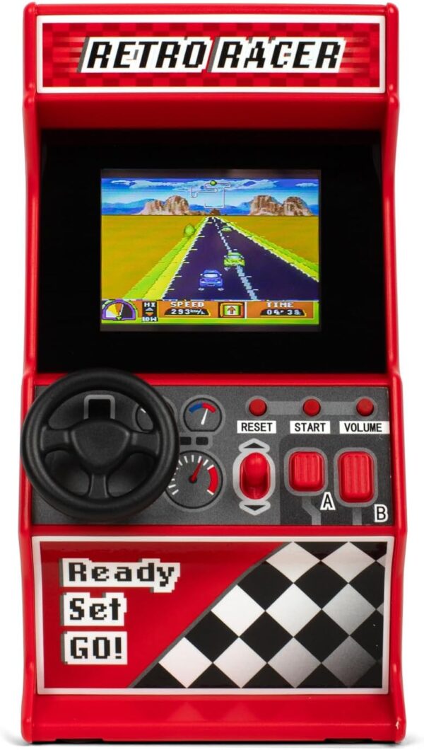 Mini Arcade Racing Machine: Handheld Console with 30 Pre-loaded 8-Bit Games, 2.4" LCD Screen, Steering Wheel, Gear Stick, Control Buttons, Games Console by Thumbs Up! - Image 10