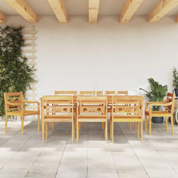 vidaXL 9-Piece Outdoor Garden Dining Set - Solid Teak Wood Table and 8 Batavia Chairs Set for Patio, Deck, Rustic Design with Fine Sanded Finish - Image 3