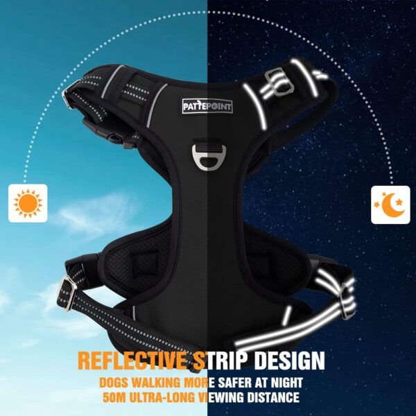 Pattepoint Dog Harness for Easy Walking, Adjustable Breathable Comfort Durable Pet Vest with Handle, No Pull Padded Escape Proof Reflective Dog Harness for Medium and Large Dogs Black - M - Image 8