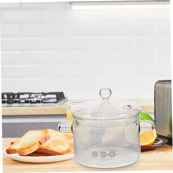 Cabilock Home Cooking Pot Glass Stew Pot Lid High Borosilicate Instant Noodle Pot Double Handle 1500ml - Image 4