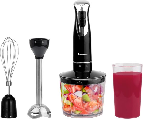 Innoteck Kitchen Pro Hand Blender with Chopping Bowl, Whisk and Measure Up - Powerful 600W, 2 Speeds, 500ml Chopper Bowl - Food Processor - Splashproof & Easy to Clean - Immersion Mixer - Black - Image 2