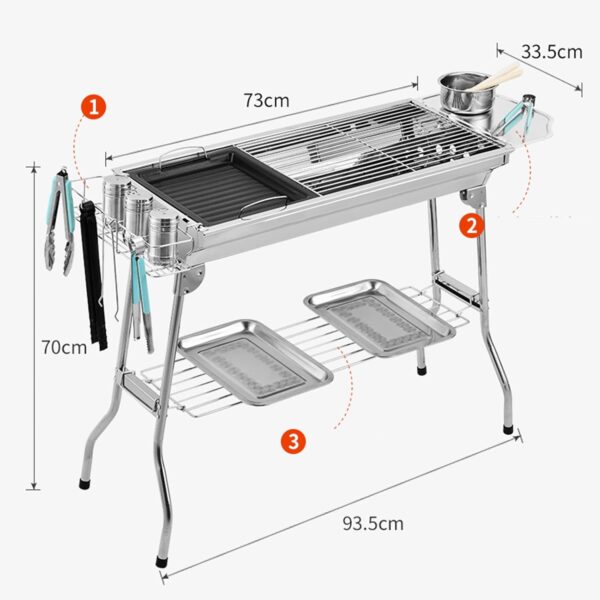 Charcoal Grill Portable Grill 16-piece Set Outdoor Cooking Folding Tabletop Grills Rustproof with Spice Plate/basket/Carrying Bag for BBQ Camping Patio Backyard - Image 8