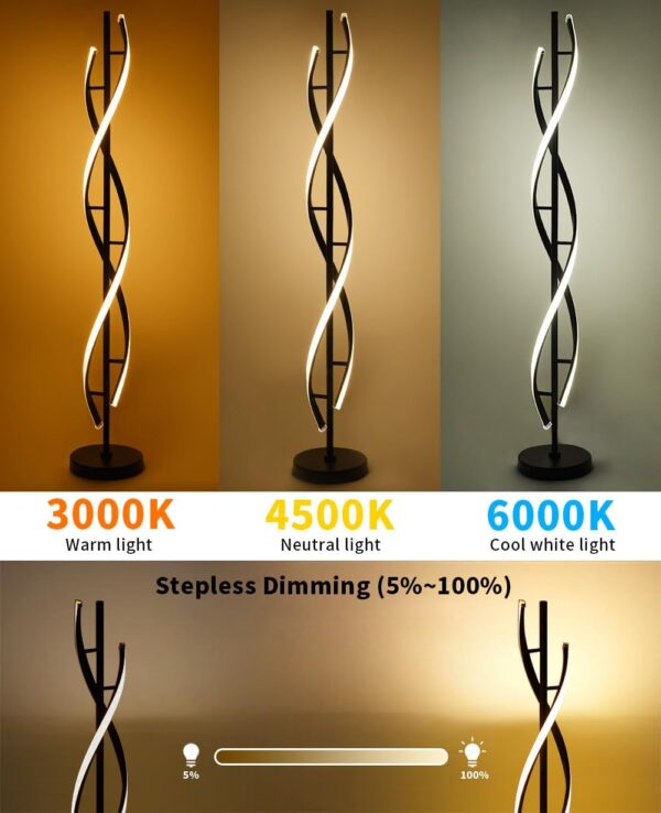 ELINKUME LED Floor Lamp with Remote Control, Black Spiral Dimmable Floor Lamp for Living Room Multi-Color Temperature Standing Lamp - Image 3