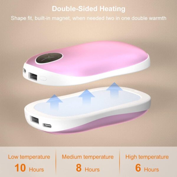 Hand Warmers Rechargeable, 2 in1 Portable Magnetic Reusable Hand Warmers, 5000mAh * 2Packs, USB Pocket Warmer/Power Bank, Great Gift for Women Men（Rose Gold） - Image 5