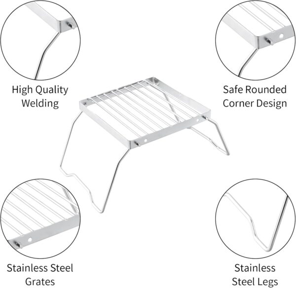 Folding Campfire Cooking Grill, Stainless Steel Foldable Stove Stand - Ultralight Charcoal Grate, Portable Grill Grid for Camping Hiking BBQ Fishing - Image 4