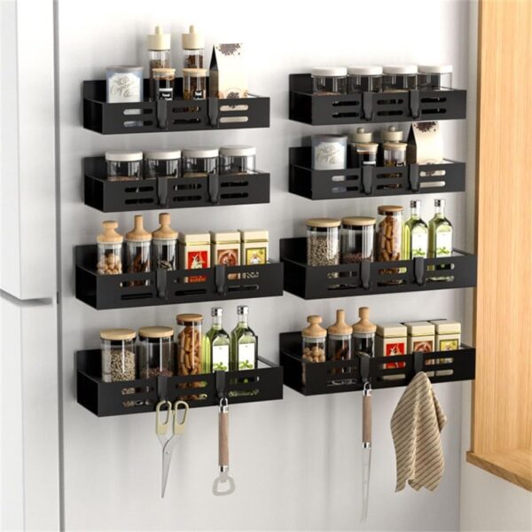 For Refrigerator Mounted Magnetic Spice Holder Rack with Hooks Smart Storage Option (M) - Image 7