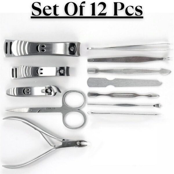 Stainless Steel 12 Pcs Manicure Pedicure Set - Nail Clippers, Nail Care Kit - Grooming Kit Tools - Pocket Travel Set- Gift with Luxurious case for Men & Women - Image 3