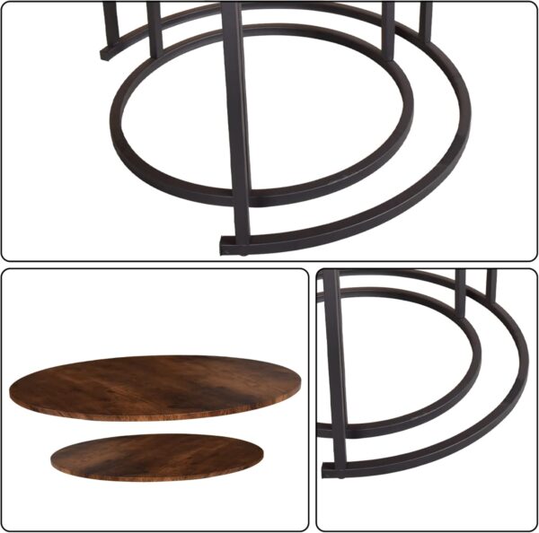 HOMERECOMMEND Round Nesting Coffee Table Modern Nesting Side Set of 2 End Table for Living Room,Round Wooden Accent Coffee Table with Solid Powder-Coated Metal Frame, Rustic Brown/Black - Image 9