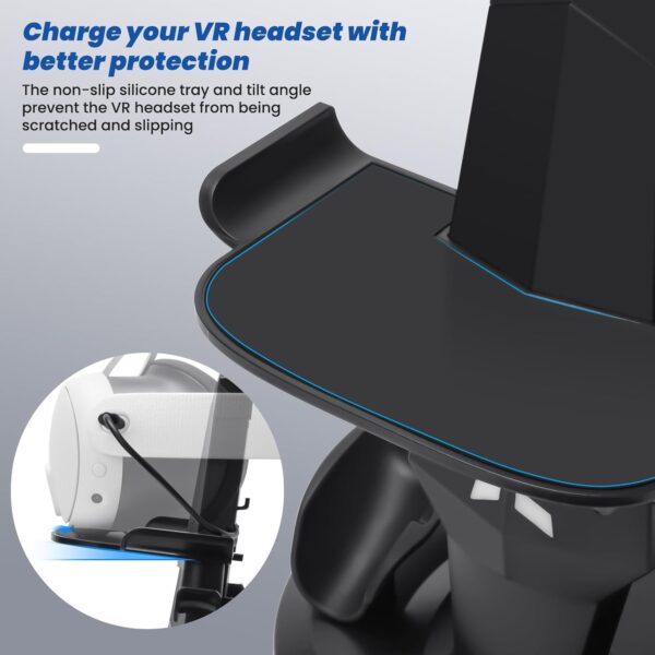 Lampelc Headset Charging Dock, VR Display Stand for Quest 3, Quest 3S, Quest 2, Rift, Rift S, Valve Index Headset, Controllers and VR Accessories, with LED Lights, Type C Charging Port - Image 5