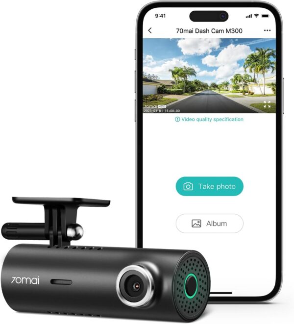 70mai Dash Cam M300, 1296P QHD, Built-in WiFi Smart Dash Camera for Cars, 140° Wide Angle FOV, WDR, Night Vision, iOS/Android Mobile App - Image 2