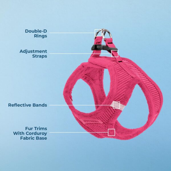 Voyager Step-In Plush Dog Harness by Best Pet Supplies - Step In Vest Harness for Small and Medium Dogs, Soft Plush, Fuchsia Corduroy, size M - Chest: 16 - 18" - Image 4
