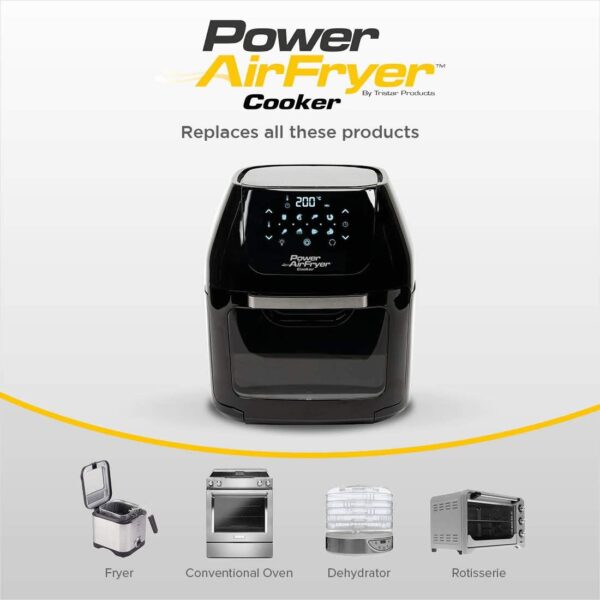 PowerXL Air Fryer Cooker 5.7L Capacity - Chip Fryer & Portable Oven - Oil Free Hot Air Fryer for Healthier Cooking - Rotating Rotisserie & Dehydrator - 1800W Black CM-001 - Image 5