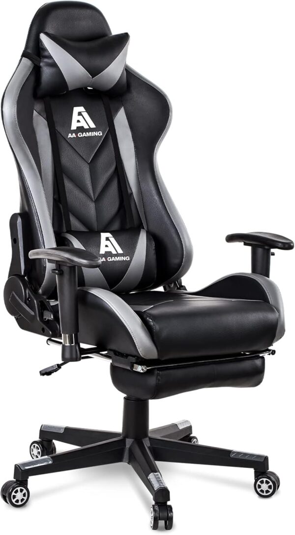 AA Products Gaming Chair High Back Ergonomic Computer Racing Chair Adjustable Office Chair with Footrest, Lumbar Support Swivel Chair - Grey - Image 2