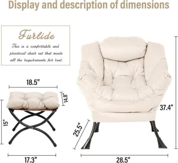 Furlide Lazy Chair with Ottoman, Modern Chair with Folding Footrest Stool Set, Accent Contemporary Lounge Chair, Oversized Armchairs for Bedroom, Study, Living Room, Garden, Courtyard (Beige) - Image 3