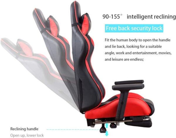 E-sports Chair, Racing Style Gaming Chair Ergonomics with Footrest Reclining Lazy Game Seat with Headrest and Massage Lumbar Pillow (Color : Black white) - Image 4