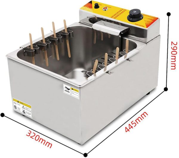Commercial Deep Fryer, 1900W 12L Automatic Cheese Hot dog Sausage Grill Stove Sticks Fryer, 8pcs Sausage Frying Equipment Adjustable Temperature, Large Capacity Electric Deep Hot Corn Dog Fryer - Image 5