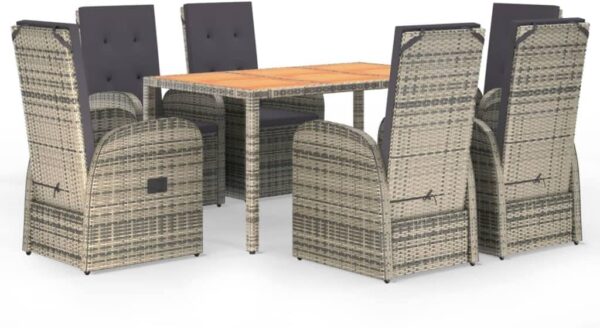 NQJIBUE Item-7 Piece Garden Dining Set Grey Poly Rattan&Solid Wood Acacia,Outdoor Outdoor Furniture Sets - Image 3