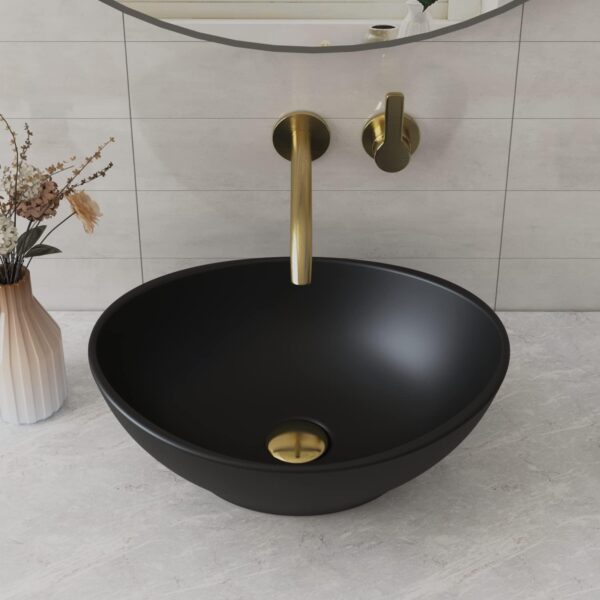 Deervalley Bathroom Sink, 16"x13" Oval Bathroom Vessel Sink above Counter Vanity Sink, Ceramic Wash Basin (Black, DV-1V0011) - Image 2