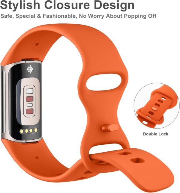 AK Straps Compatible with Fitbit Charge 5 Strap for Women and Men, Soft TPU Silicone Replacement, Sport Breathable Waterproof Adjustable Wristband for Fitbit Charge 5(Orange,Small) - Image 6