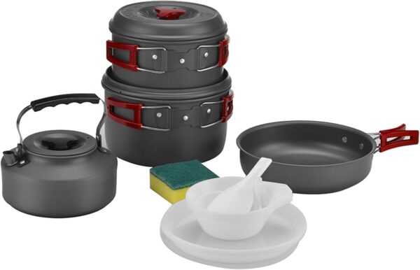 Bulin 20/13/9/7/3 PCS Camping Cookware Mess Kit, Nonstick Lightweight Backpacking Cooking Set, Outdoor Cook Gear for Family Hiking, Picnic(Kettle, Pot, Frying Pan, Bowls, Plates, Spoon) - Image 2
