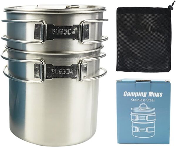 DZRZVD Camping Cups and Mugs Pot 2Pcs -304 Food Grade Stainless Steel - Outdoor Cookware Set with Vented Lid -33oz Big+24oz Small for Backpacking Picnic Hiking - Image 10