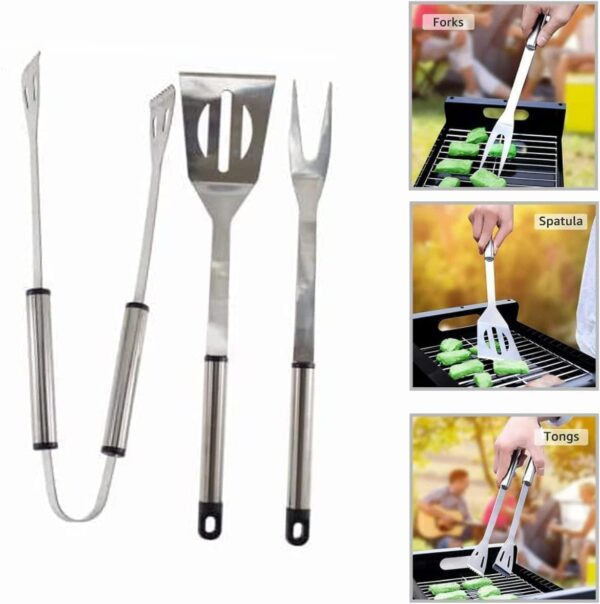 MYJ 3 PCS Stainless Steel BBQ Tools Set Superior Solid with Long Handles Featuring Fork Tongs Turner for Barbecue & Grilling BBQ Lovers Family and Friends-Best Barbecue Set for Outdoor Barbecue - Image 4