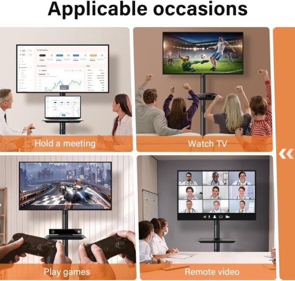 KKTONER Mobile TV Cart for 23 to 60-inch LCD LED Flat Screen/Curved TVs Floor TV Stand on Wheels with Height Adjustable Shelf Max VESA 400x400mm Rolling Floor TV Trolley Holds up to 40KG - Image 6
