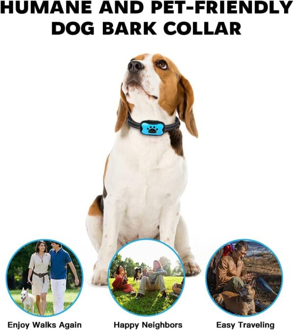Stop your dog's barking with our advanced anti-bark collar. Rechargeable with sound and vibration technology. 7 sensitivity modes. Adjustable for small, medium, and large dogs. Comes with 2 covers. - Image 4