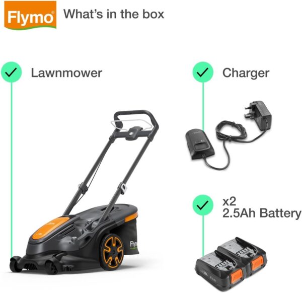 Flymo 36V UltraMow Duo 460 Cordless Lawn Mower – Powerful & Efficient with 46cm Cutting Width and Dual Blades – Includes 2x 2.5Ah Batteries & Chargers - Image 3