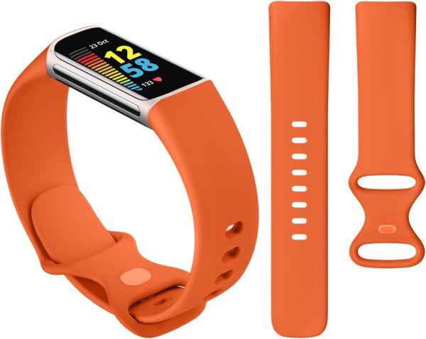 AK Straps Compatible with Fitbit Charge 5 Strap for Women and Men, Soft TPU Silicone Replacement, Sport Breathable Waterproof Adjustable Wristband for Fitbit Charge 5(Orange,Small) - Image 3