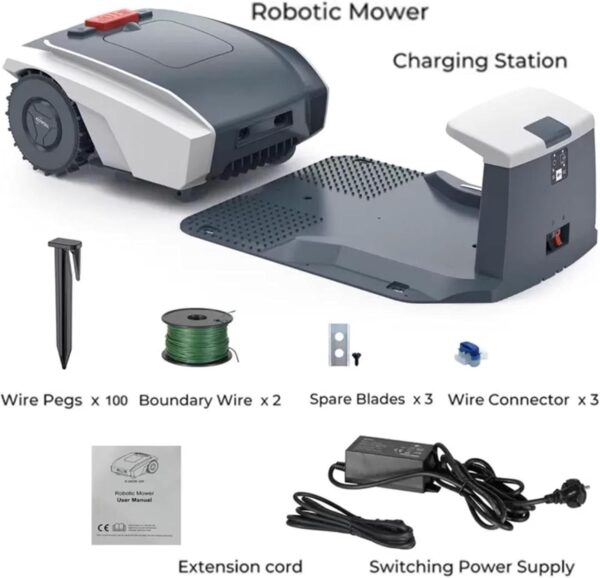 aromaoveite Robot Lawn Mower 1/4 Acre With Boundary Wire, 18v 4.4ah Gps Automatic Cordless Mower -Parallel Paths Mowing, 25% Slope+Bluetooth Wifi Control+Battery&Charger Included,Grey - Image 9