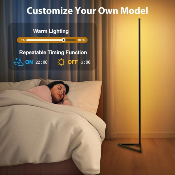 LED Floor Lamp, Smart RGBIC Corner Lamp - 141cm, 16 Million Colors, Music Sync, 300 Scene Modes, App & Remote Control, Dimmable Standing Light with Timer for Living Room, Bedroom, Gaming Room - Image 6