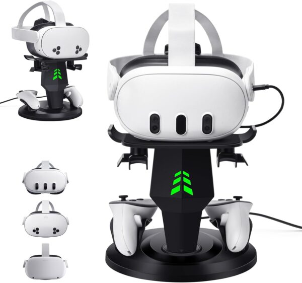 Lampelc Headset Charging Dock, VR Display Stand for Quest 3, Quest 3S, Quest 2, Rift, Rift S, Valve Index Headset, Controllers and VR Accessories, with LED Lights, Type C Charging Port - Image 2