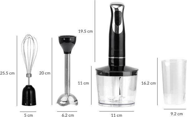 Innoteck Kitchen Pro Hand Blender with Chopping Bowl, Whisk and Measure Up - Powerful 600W, 2 Speeds, 500ml Chopper Bowl - Food Processor - Splashproof & Easy to Clean - Immersion Mixer - Black - Image 3