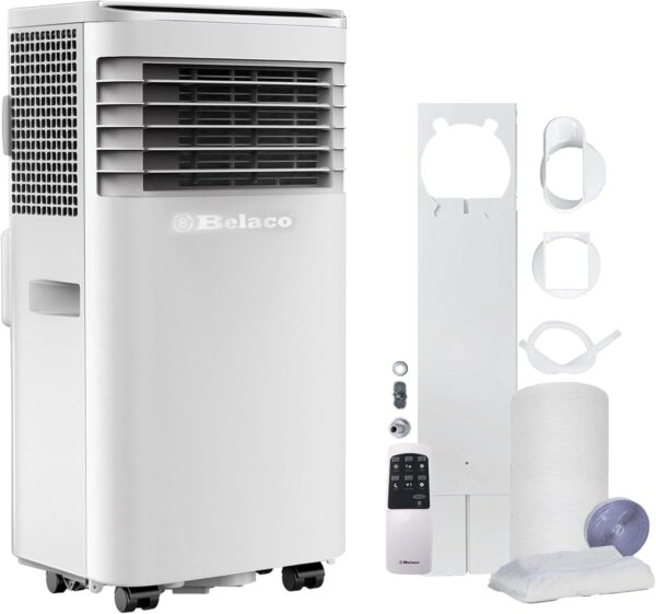 Belaco Portable Air Conditioner, 9000 BTU 4-in-1, Air Conditioning Unit, Fan & Cooling, Dehumidifier, Remote control with 24Hr Timer, Dual Window kit Included with Class A Energy Efficiency Rating - Image 2