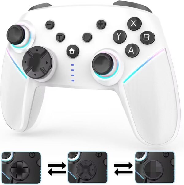 Wireless Switch Controller,Switch Pro Controllers for Nintendo Switch/Lite/OLED/PC,Bluetooth PC Gaming Controller with 9-Color RGB LEDs, 950mAh Battery, Programmable Buttons,Gyro Axis,Turbo, White - Image 2