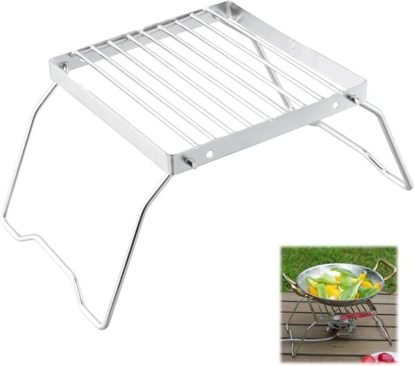 Folding Campfire Cooking Grill, Stainless Steel Foldable Stove Stand - Ultralight Charcoal Grate, Portable Grill Grid for Camping Hiking BBQ Fishing - Image 2