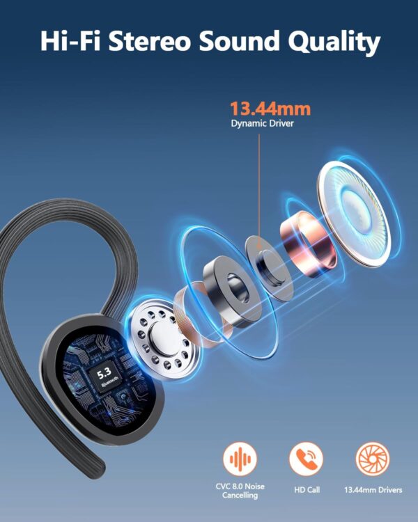 Wireless Headphones, Bluetooth 5.3 Headphones Sport with 4 ENC Noise Cancelling Mic, 128H Earphones with Earhooks HiFi Stereo Deep Bass, IP7 Waterproof, Wireless Earbuds for Sport/Gym/Running - Image 5