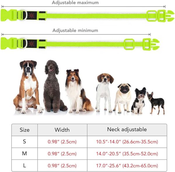YFbrite Light up Dog Collar, Rechargeable LED Dog Collar, Flashing Dog Collar, Adjustable Reflective Dog Collar Safety Glowing at night (Green, Medium) - Image 5