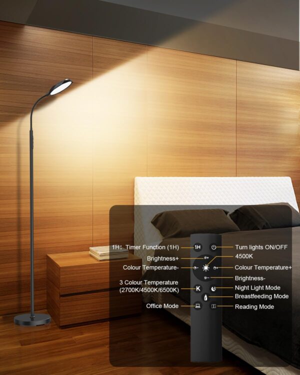 Bototek Modern Floor Lamp for Bedrooms & Living Room - Standing Tall Lamp with Lampshade - Image 6